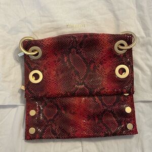 NEW Hammitt Montana Red Leather/Snake Print Crossbody Bag with Gold Accents